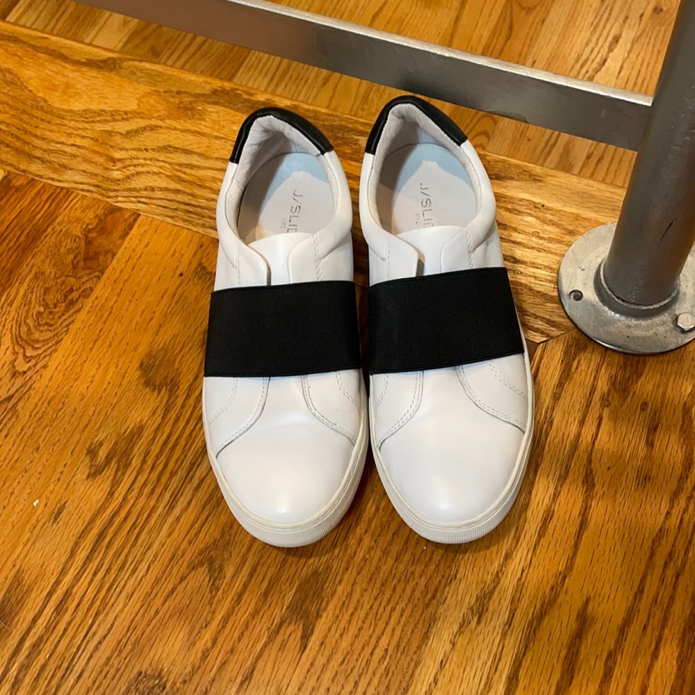 White Slip-On Sneakers with Black Elastic Band - Women